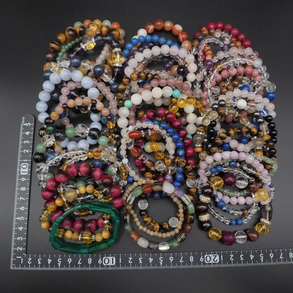(PSB0403) 1円 パワーストーン ブレスレット 50本 大量セット ルチルクォーツ タイガーアイ ラピスラズリ 瑪瑙 水晶 等 数珠 まとめて