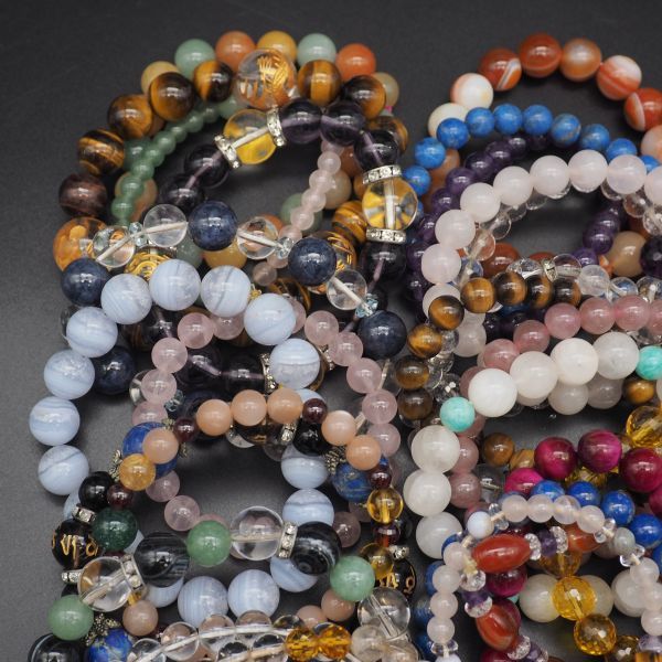 (PSB0403) 1円 パワーストーン ブレスレット 50本 大量セット ルチルクォーツ タイガーアイ ラピスラズリ 瑪瑙 水晶 等 数珠 まとめて