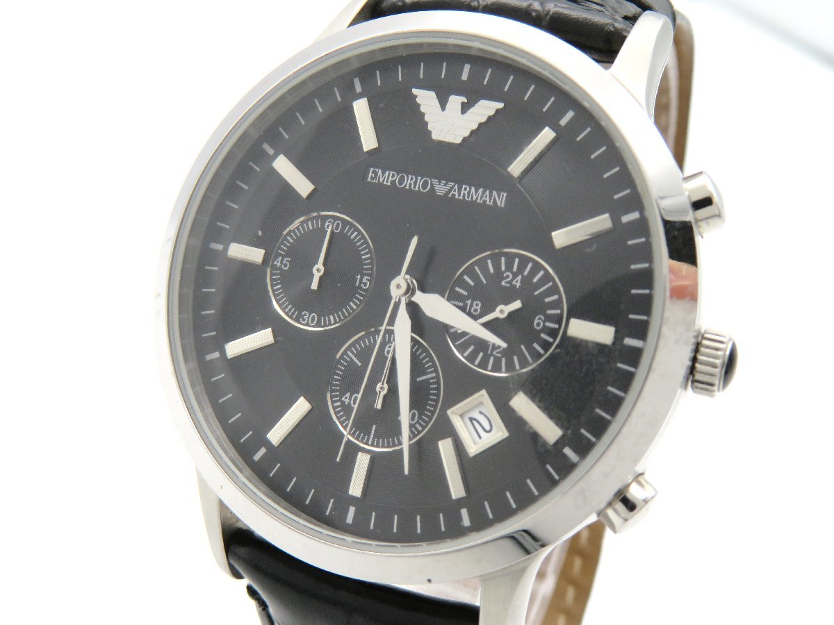 展示品☆EMPORIO ARMANI メンズクロノグラフ 黒245-3 無地箱付属 