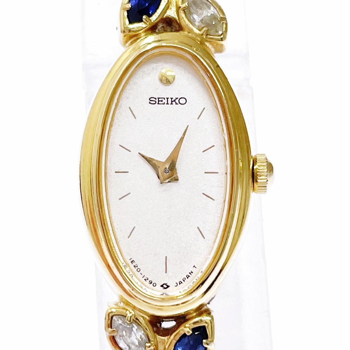 【1円スタート】【箱付き】SEIKO セイコー 1E20-6150 GP ホワイト文字盤 オーバルフェイス クオーツ レディース腕時計 161963