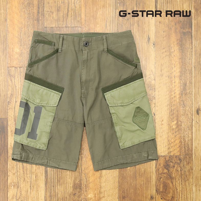 1円/春夏/G-STAR RAW/29インチ/カーゴ ハーフパンツ ROVIC BADGE RELAXED 1/2 D13163-9706-723 ミリタリー 新品/カーキ/ga315/