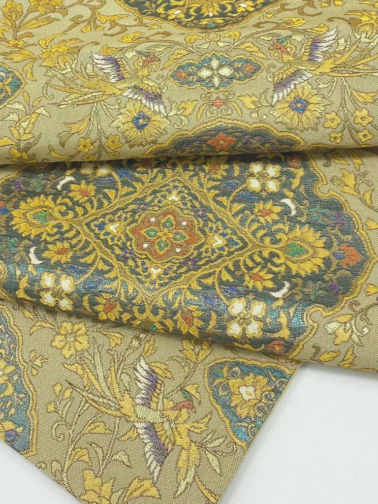 袋帯 鳳凰 鳥 蔓草花文様 花鳥文様 金糸 正絹 六通