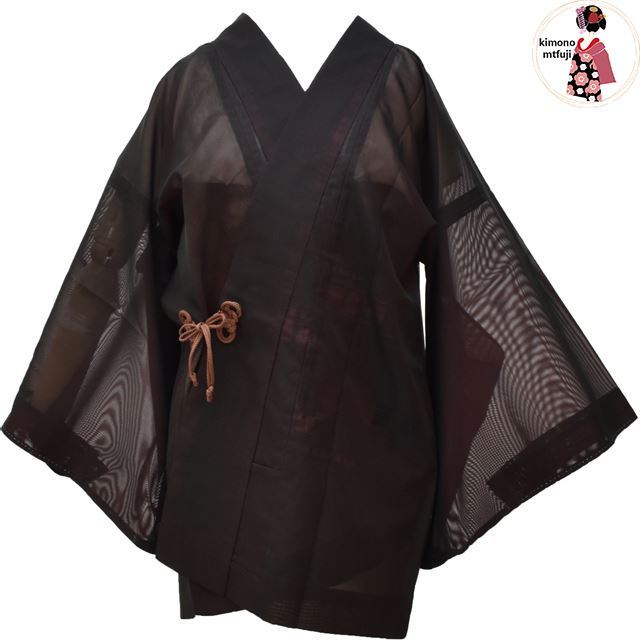 1円 道中着 正絹 単衣 紗 赤黒 身丈81cm はおり 同梱可 【kimonomtfuji】 1nfuji38887