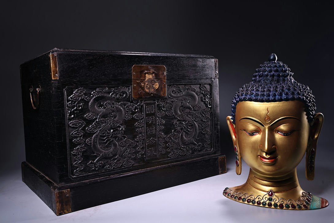 チベット密教 宝石象嵌 仏教古美術 銅製象嵌宝石彩絵描金象鼻財神仏像
