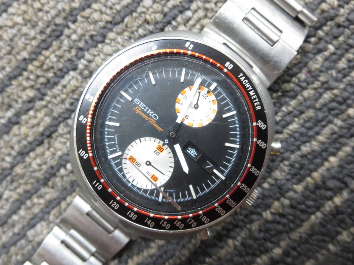 【古い時計屋 放出】 SEIKO セイコー 5スポーツ スピードタイマー 純正ベルト ビッグダブル クロノグラフ デイト 6138-0011 メンズ 腕時計