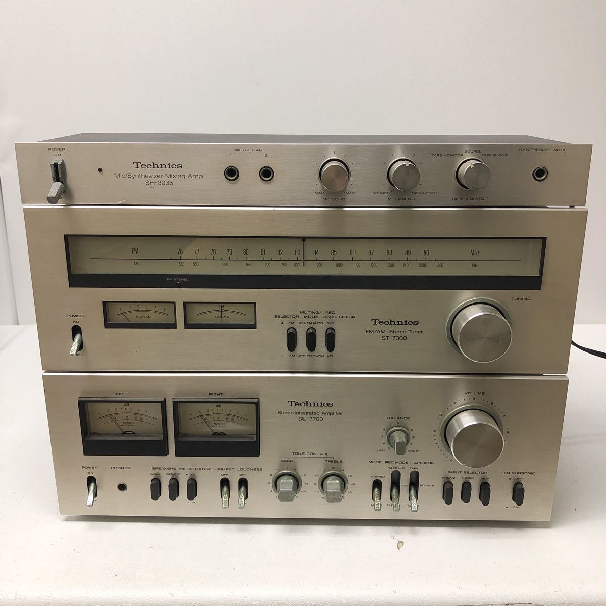 0410J Technics Mixing Amp SH-3035 / FM AM stereo Tuner ST-7300 / Amplifier SU-7700 3点セット オーディオ機器 通電確認済み 現状渡し