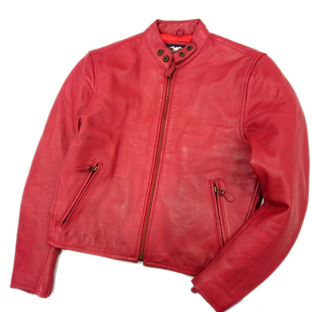 レアカラー レッド○ハーレーダビッドソン レザー ライダースジャケット バイクジャケット 革ジャン HARLEY DAVIDSON ブルゾン 牛革 1円