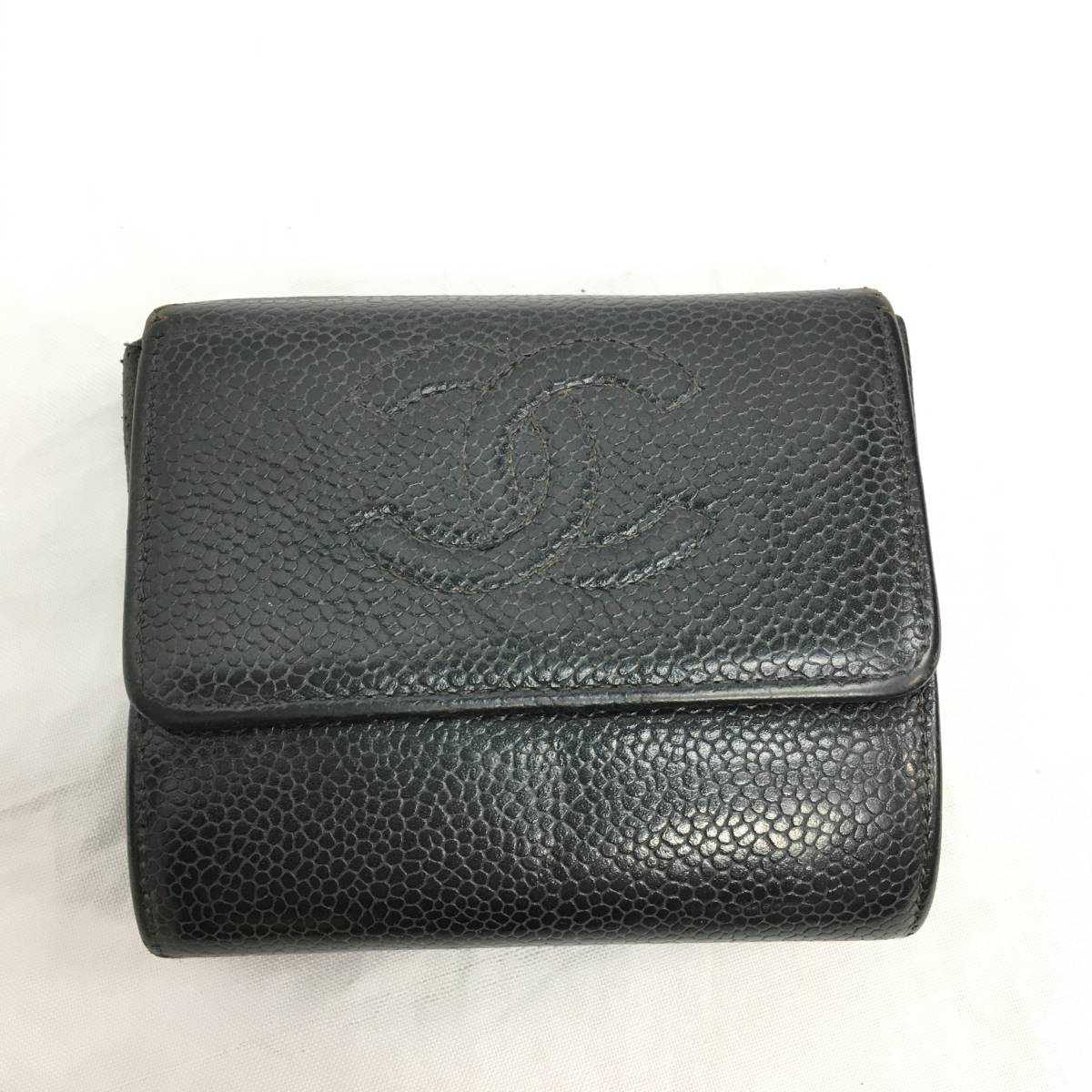 1円～】CHANEL シャネル ココマーク キャビアスキン ブラック 三つ折り