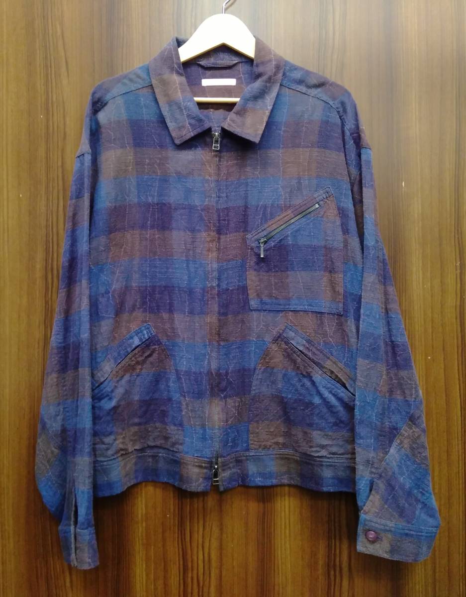 S.K. manor hill / エスケーマノアヒル ジップアップジャケット ブロックチェック ブルゾン ブラウン×ネイビー サイズL