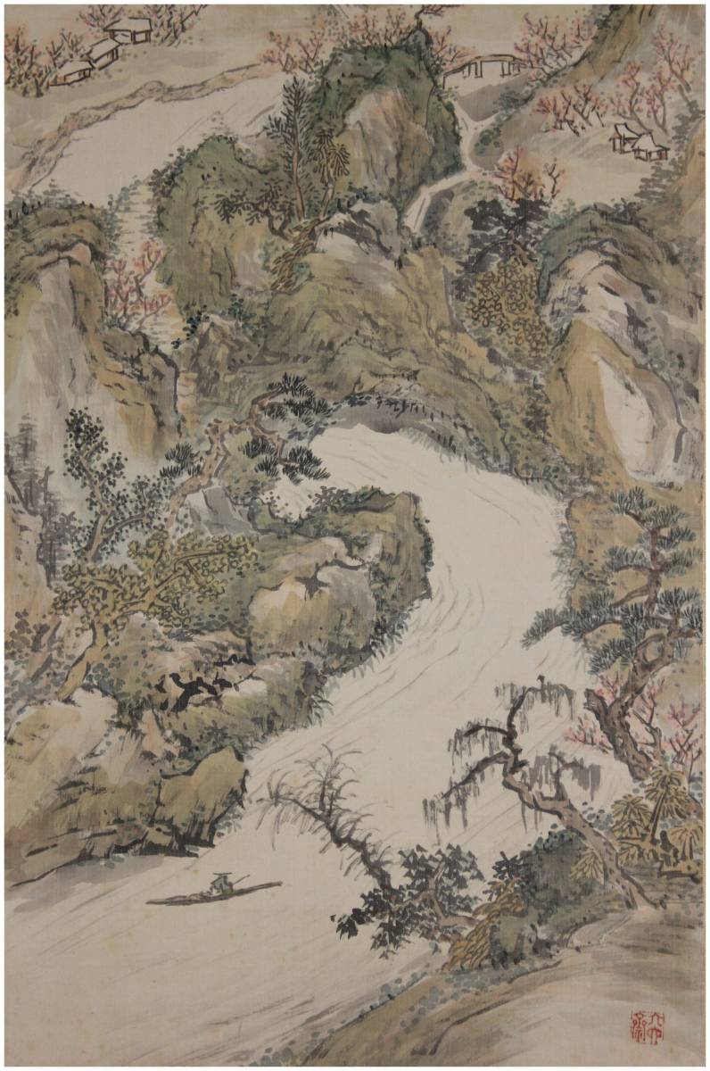 真作森寛斎⁄松下泊舟図⁄掛軸⁄名家伝来⁄Z-862 真作森