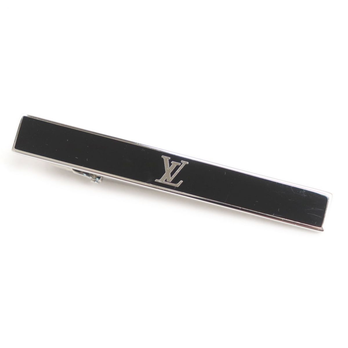 極美品◆22年製 ルイヴィトン M00913 パンス・クラヴァット LV アワード ネクタイピン/タイバー 銀×黒 伊製 メンズ 箱・保存袋付き