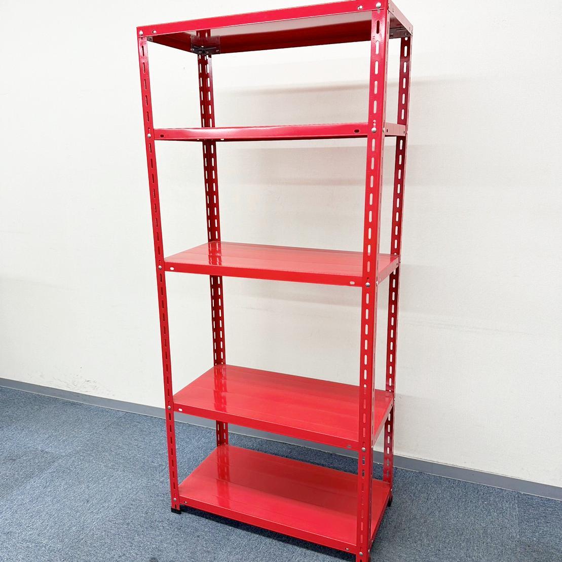 【引き渡し限定】スチールラック　２個まとめ メタルラック 収納棚 レッド系 5段　中古品　長期保管品【発送不可】
