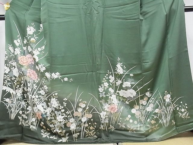 平和屋-こころ店□訪問着 枝花文 作家物 暈し染め 総刺繍 友禅