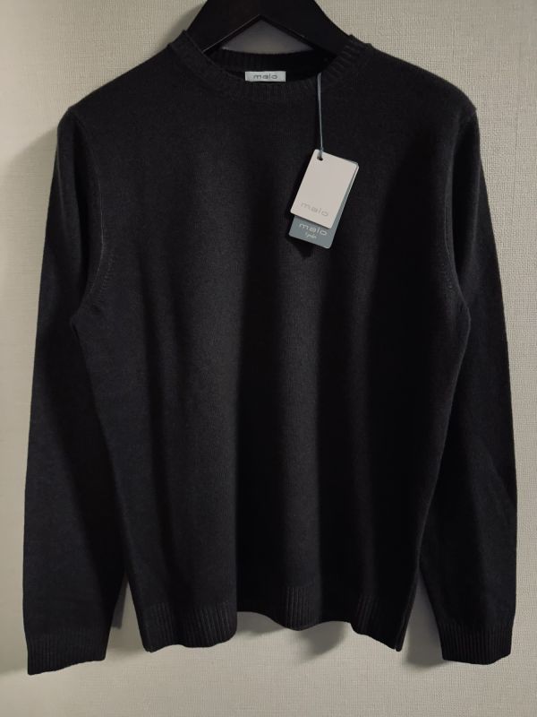 2535】新品12.2万【malo / マロ　48　定番　フィレンツェメイド　製品染27G×9G切替クルーネックニット】ウォッシュドマローネ