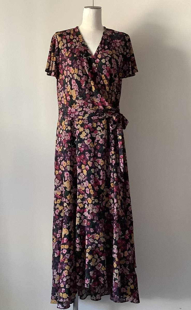 LAUREN Ralph Lauren新品XL♪黒/モーブピンク/マスタード色などのフローラル柄可憐なマキシワンピース