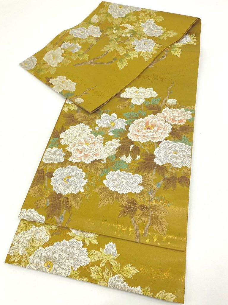相良刺繍 華文 亀甲 花文 金糸 正絹 袋帯 yk111通業 金糸 正絹 華文 袋帯