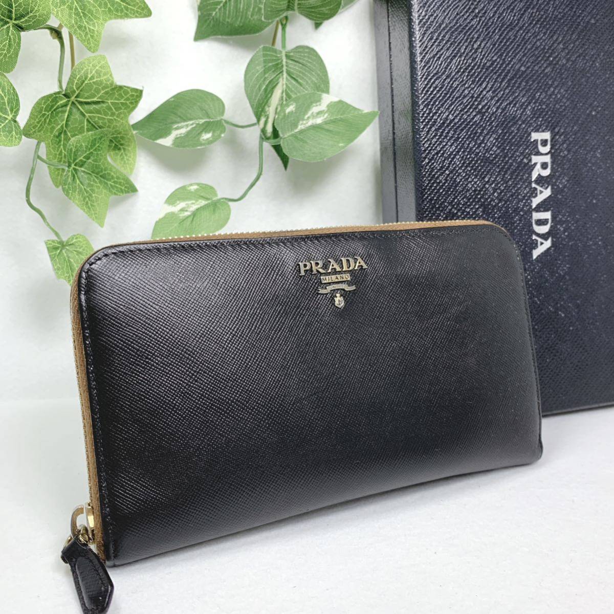 プラダ PRADA サフィアーノレザー 長財布 1円 ラウンドファスナー 美品 