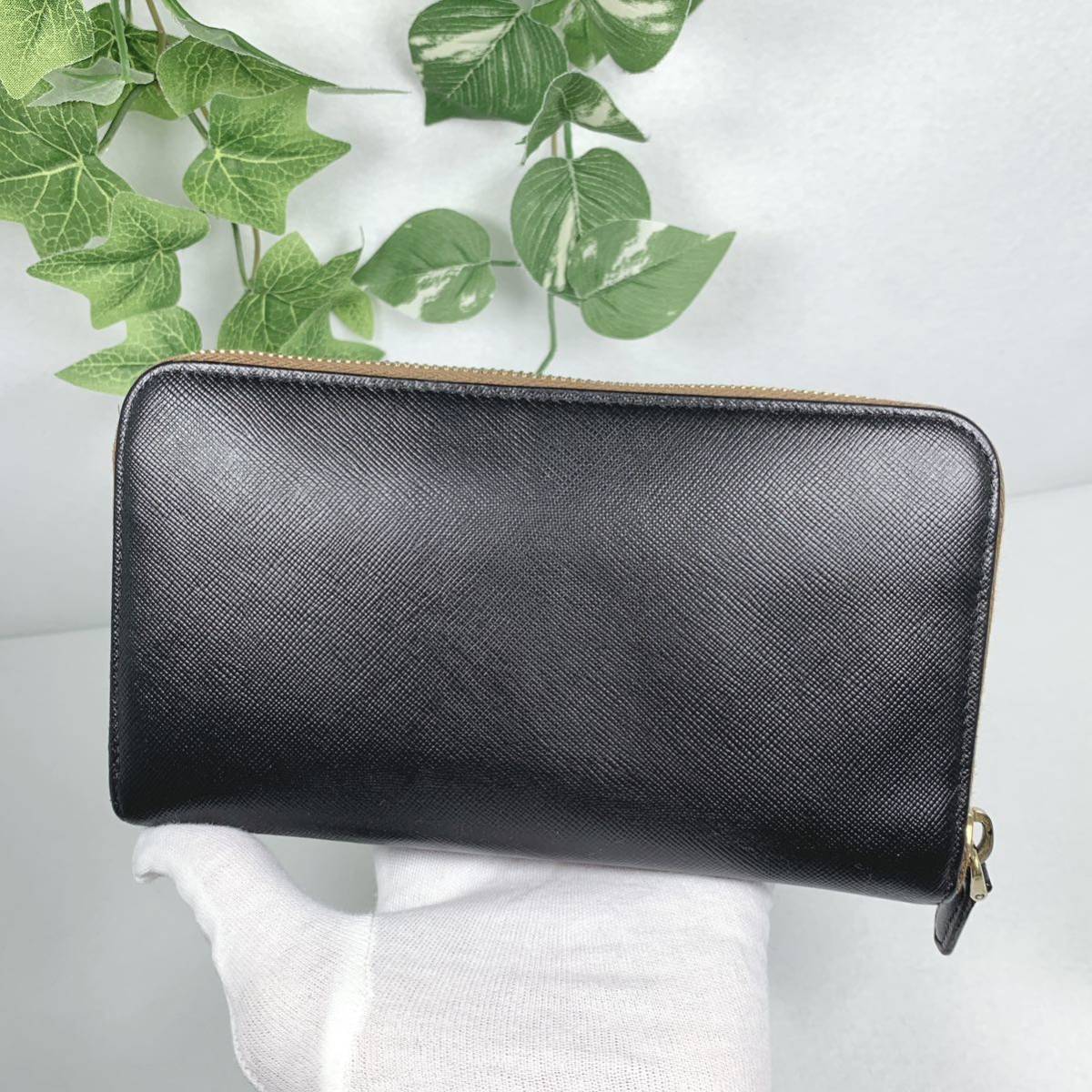1円 プラダ PRADA 長財布 レザー サフィアーノラウンドファスナー 