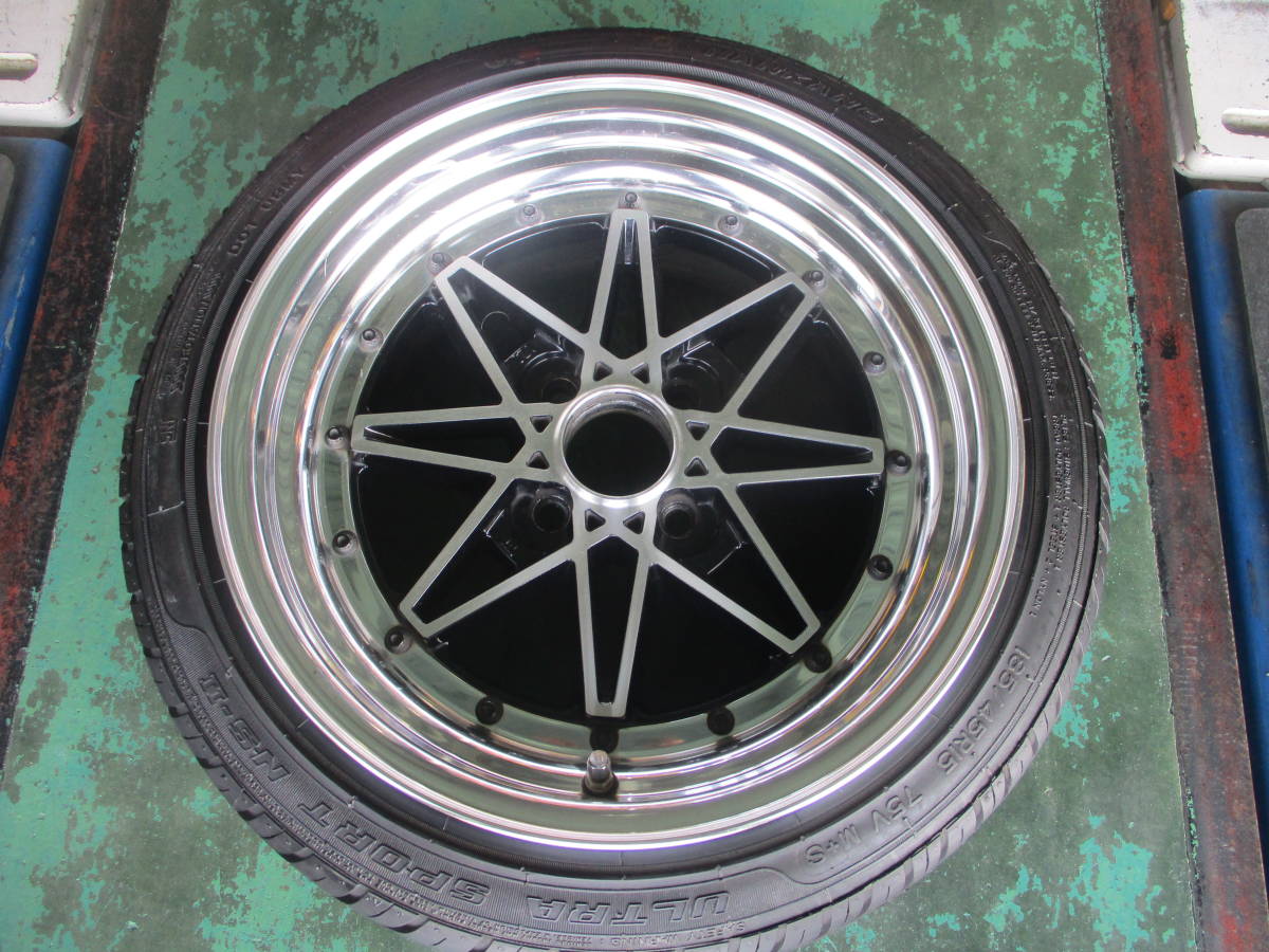 【中古+バリ山】WORK エクイップ 03 15x7.5J 4H 100 +41 +26 4本 1台分 185/45R15 ブラックカットクリア カスタム ドレスアップ ローダウン