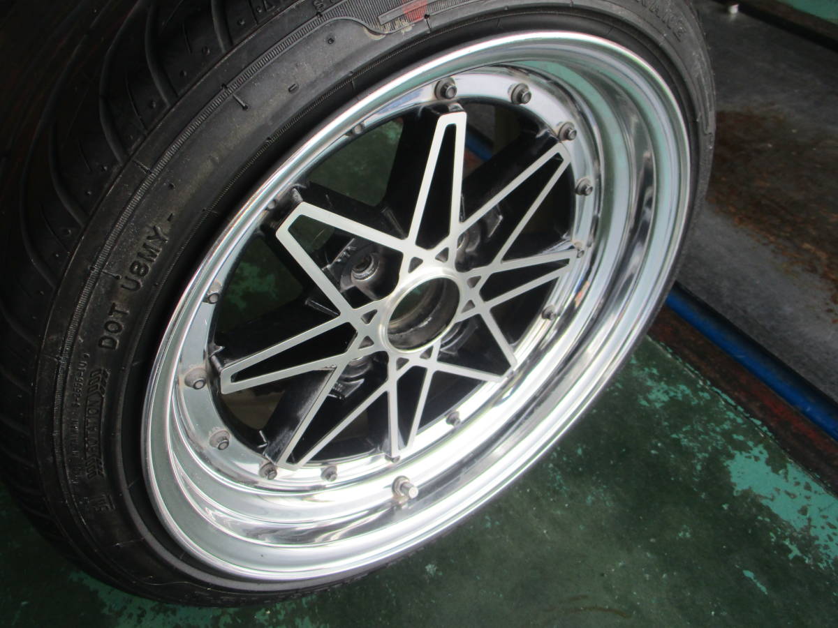 【中古+バリ山】WORK エクイップ 03 15x7.5J 4H 100 +41 +26 4本 1台分 185/45R15 ブラックカットクリア カスタム ドレスアップ ローダウン