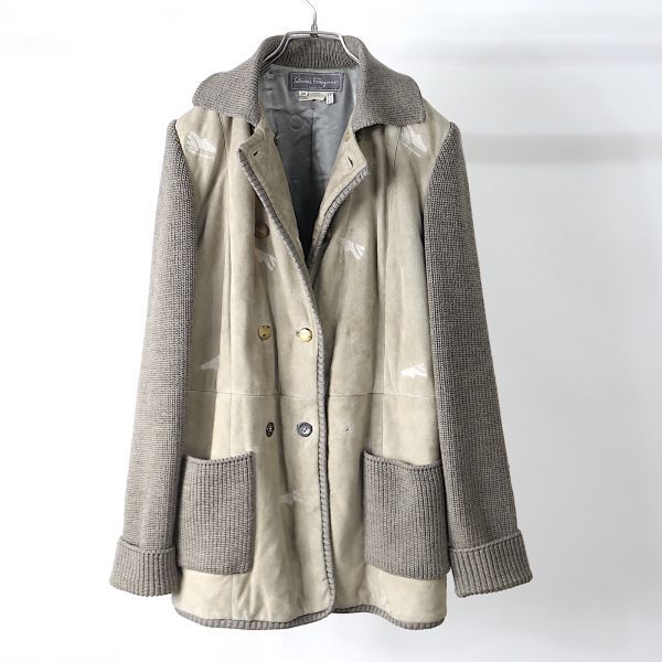 1円〜 サルヴァトーレフェラガモ Salvatore Ferragamo 3-YD056 ヴァージンウール ブルゾン レディース グレー 40