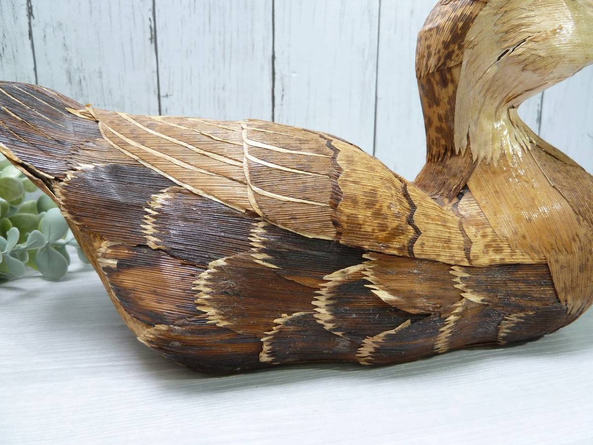 カルガモ カモ 置物3匹(木製2個(South Bay Decoys)・竹皮 マガモ 