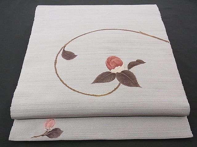 着物屋こころ□八寸名古屋帯 紬地 すくい織 枝花文 正絹