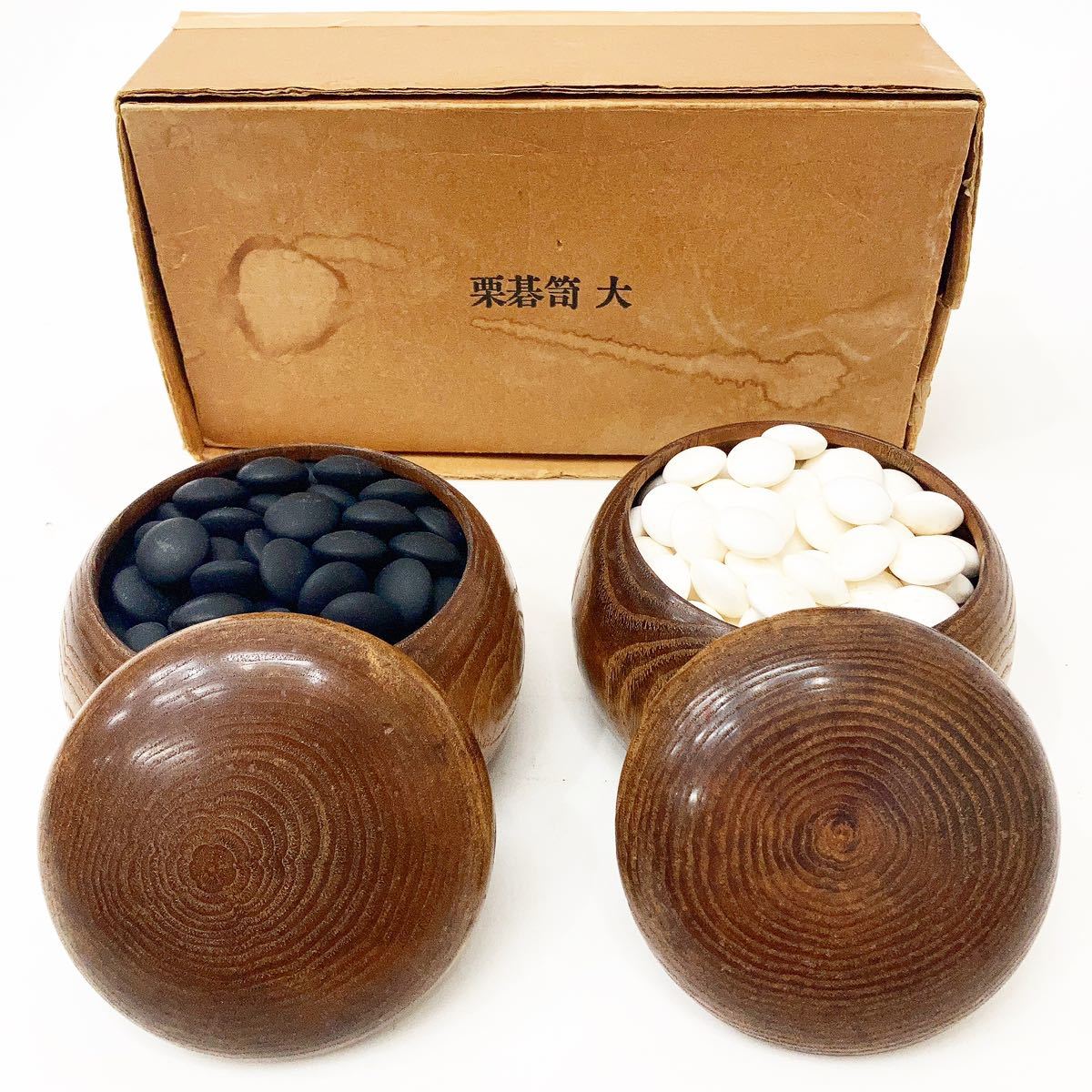 ☆囲碁 本蛤 碁石 33号 碁笥付き 年代物♪ 本蛤碁石33号雪印⁄元箱