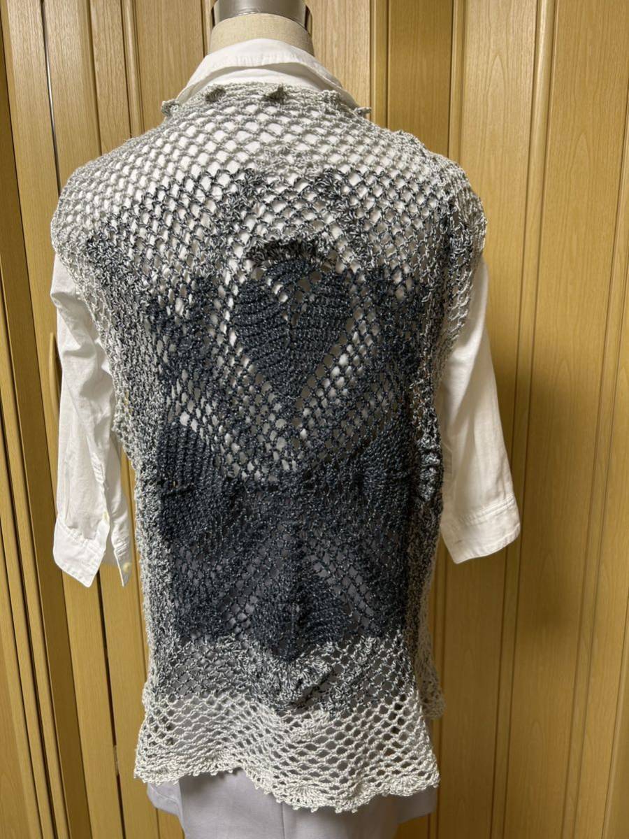 新品＊ハンドメイド＊手編み＊四角モチーフ編みの半袖プルオーバー＊グレーグラデーション＊かぎ針編み＊ニット