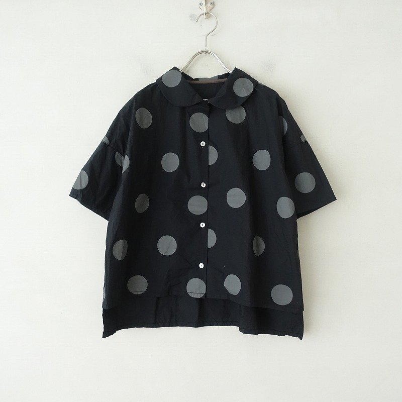 ノップドゥノッド nop de nod *ラウンドポルカ半袖シャツ*Mブラック水玉丸襟ドットコットンブラウス(33-2304-432)【22D32】