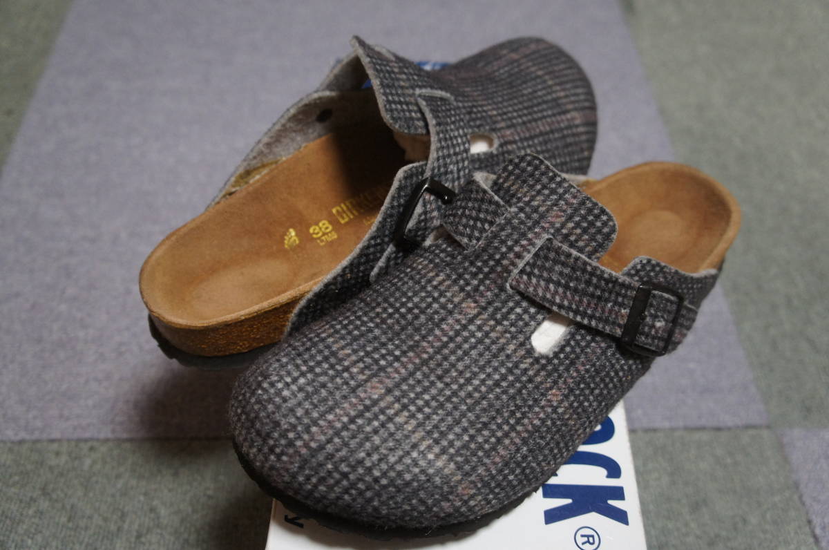 美品 送520円 生産終了 激レア ビルケンシュトック BIRKENSTOCK ボストン ウール フェルト グレー チェック 