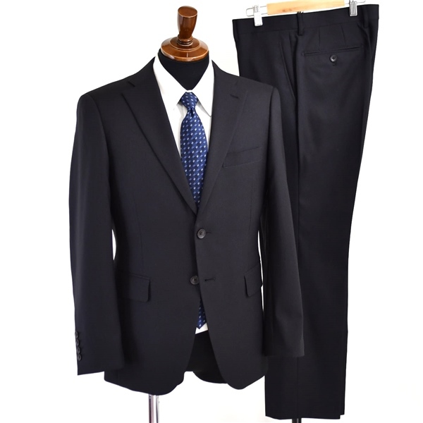 3SD039】美品 P.S.FA 2つボタン シングルスーツ ノータック 春夏 背抜き ブラック 黒色 シャドーストライプ A5 M ビジネス 定番 人気