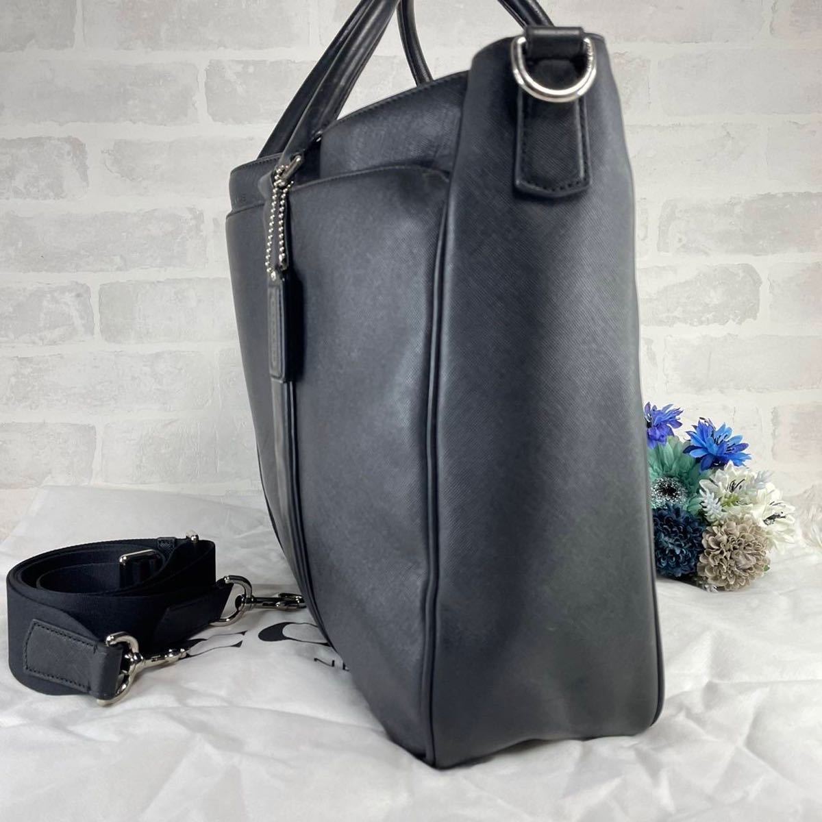 coach 2WAY ビジネスバッグ　ショルダー（ストラップ）付き　A4 レザー 美品 コーチ レザー 2way ビジネスバッグ サフィアーノ レザーブラック