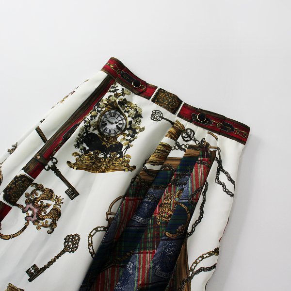 未使用 完売品 2022AW Lois CRAYON ロイスクレヨン チェックスカーフプリント プリーツスカート M/総柄【2400013306836】