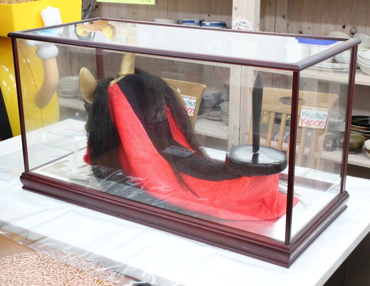 jl31□麒麟獅子◇全長約70cm◇ガラスケース付き◇置物◇和風インテリア 