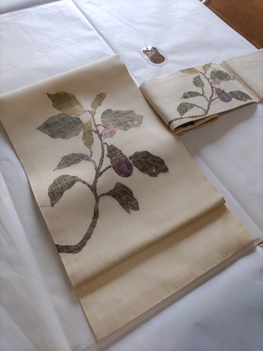 工芸名古屋帯 茄子 夏帯 自己紹介欄必読 夏物 名古屋帯 工芸名古屋帯