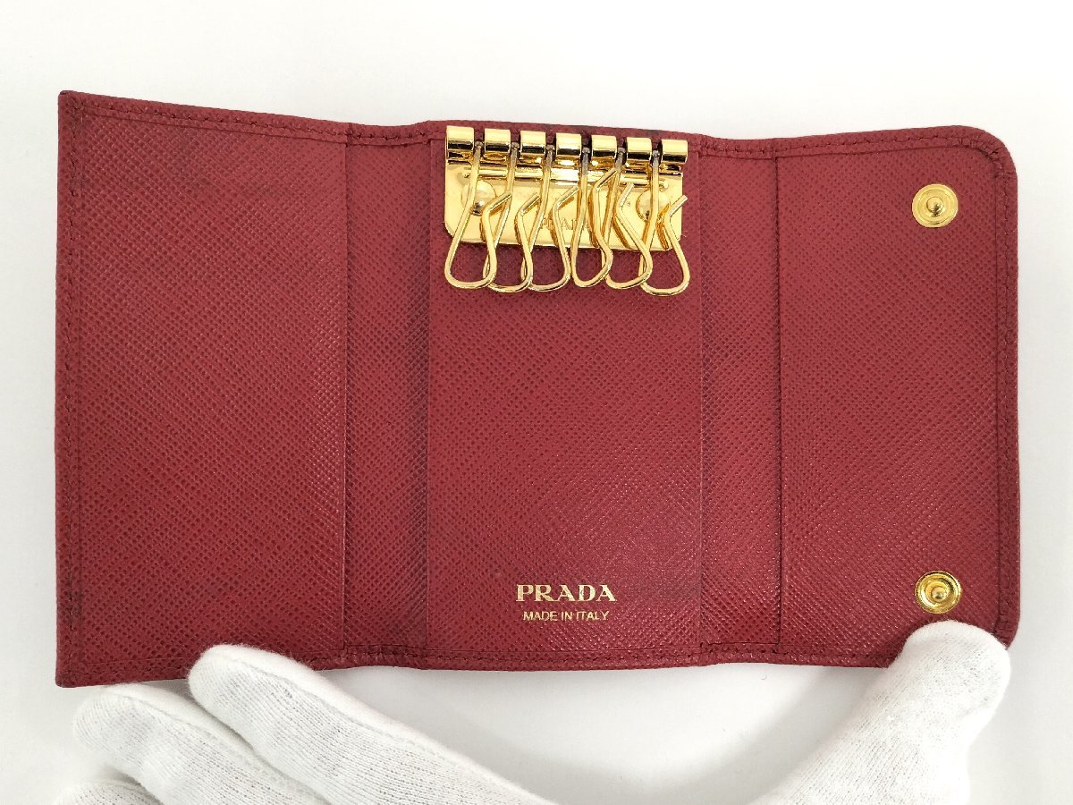 ○プラダ PRADA 6連キーケース レッド 1PG222 サフィアーノレザー [J