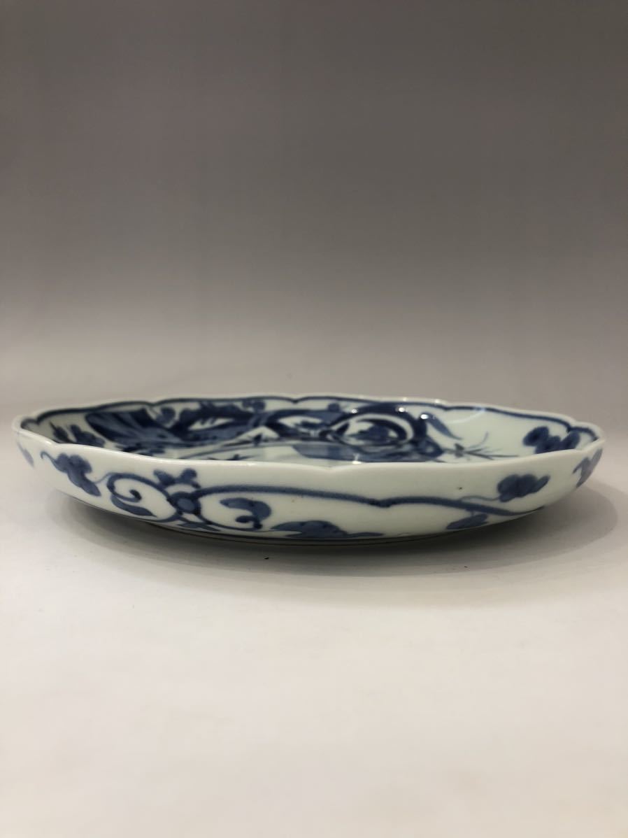 名逸品 江戸時代 藍柿右衛門 古伊万里染付三友帯図輪花皿 HOT