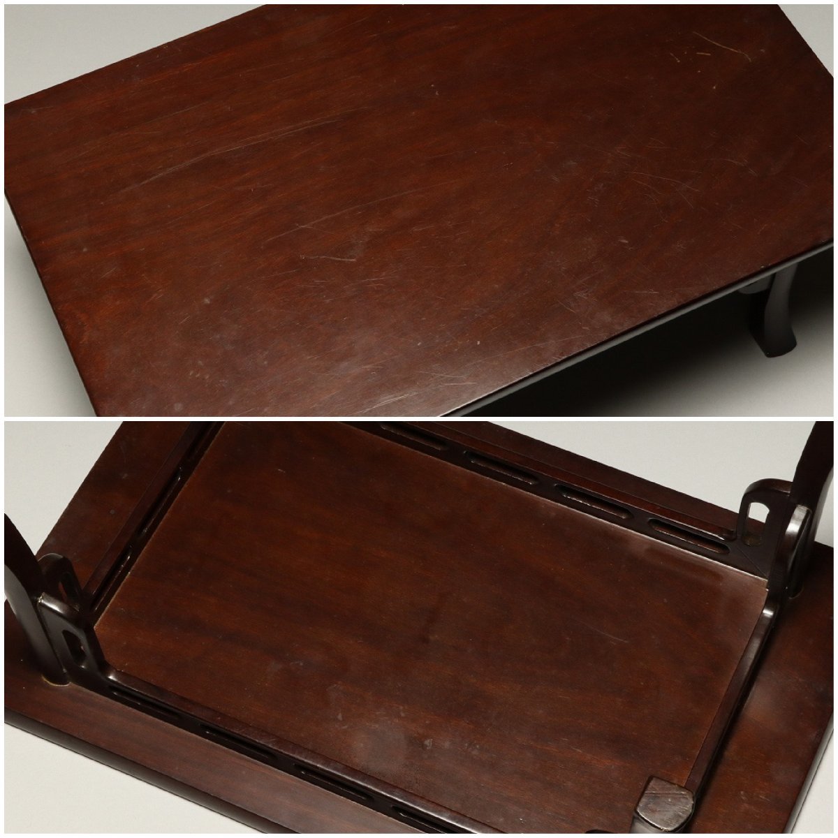 【静岡】001A 唐木 飾り付 長方平卓 透かし彫り 幅40.5㎝ ym_5