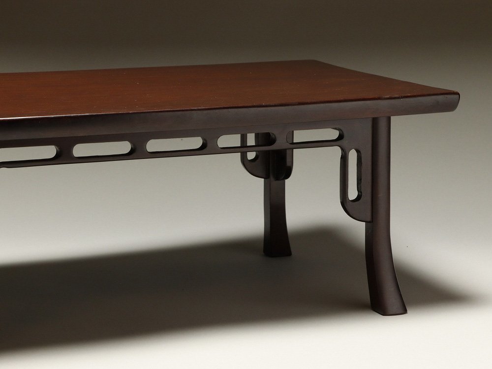 【静岡】001A 唐木 飾り付 長方平卓 透かし彫り 幅40.5㎝ ym_7