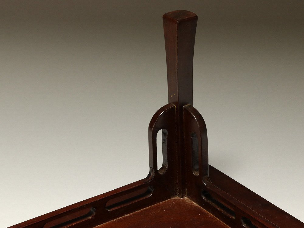 【静岡】001A 唐木 飾り付 長方平卓 透かし彫り 幅40.5㎝ ym_9