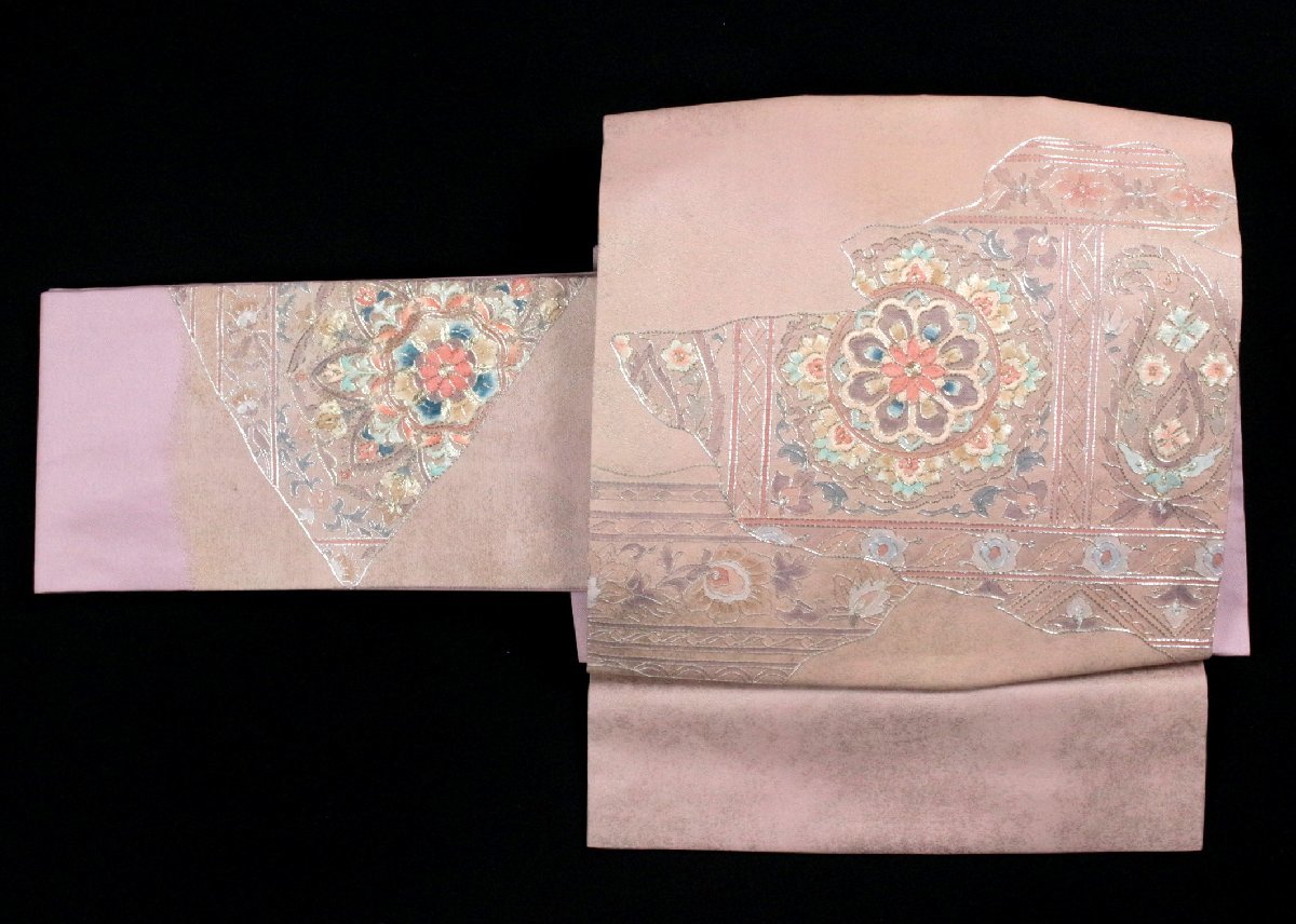 袋帯 美品 名品 草花 箔 螺鈿箔 金色 お太鼓柄 正絹 【中古】 【公式通販】