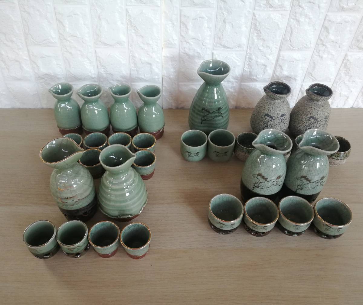 相馬焼 猪口 徳利 酒器セット 計33点 青ひび 駒絵 金彩 大堀