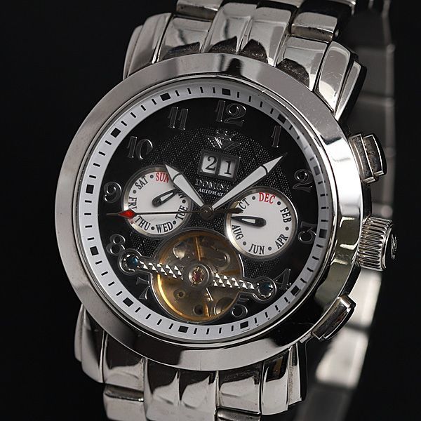 1円 稼働 良品 AT DOMINIC ドミニク トリプルカレンダー 黒文字盤 メンズ腕時計 KOR 3253000