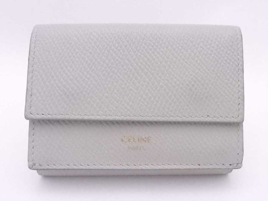 セリーヌ CELINE 三つ折り財布 レザー ライトブルーグレー e53959a