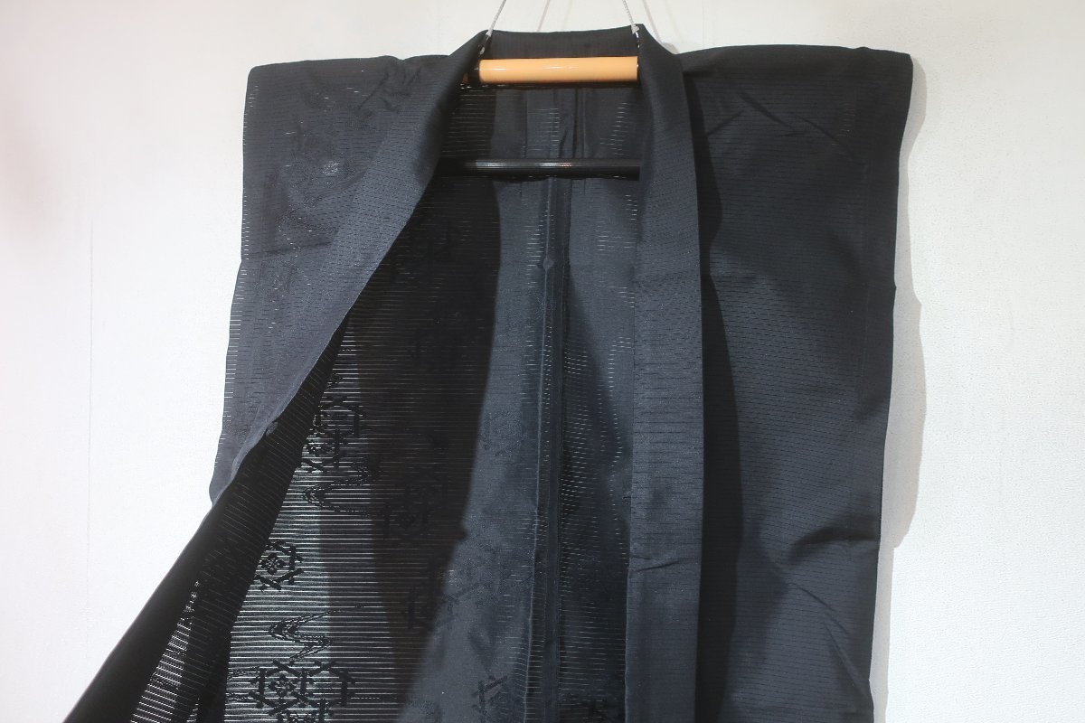 壱火1854 本絹西陣織紗絽 男の袖無し羽織 丈88К片身替わり・水に組合い灯籠の図 新品別誂え