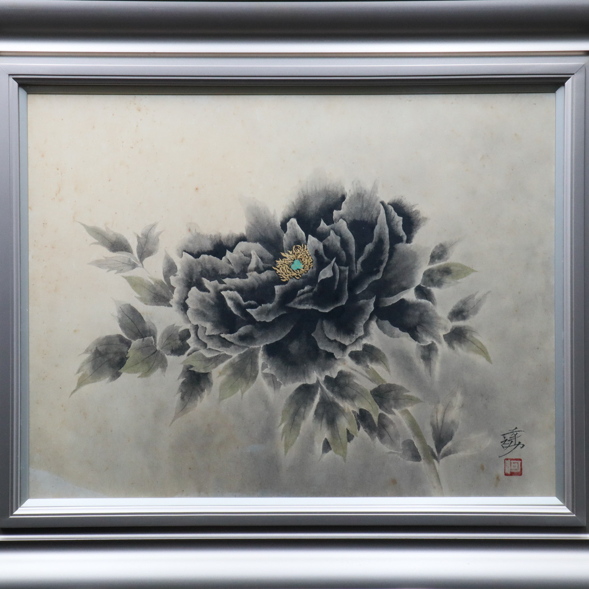 河出幸之助椿 肉筆日本画 直筆サインあり