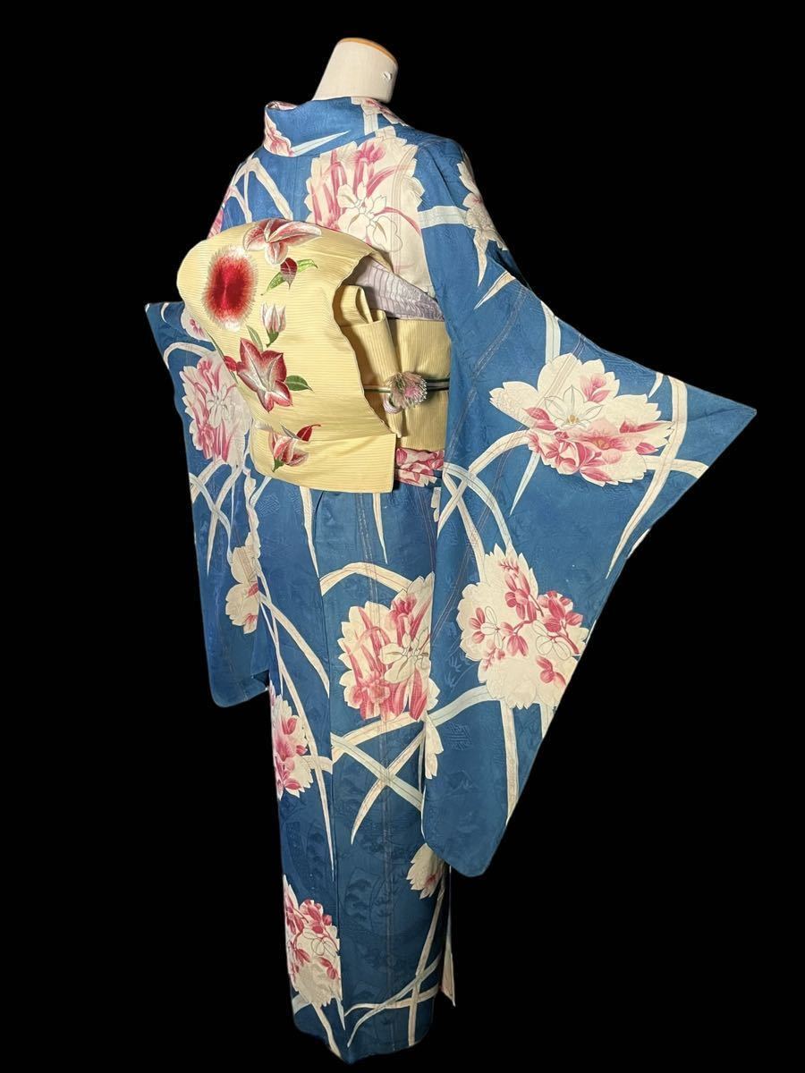 まり葉屋】アンティーク着物 単衣 紋錦紗 大正ロマン 昭和モダン 撫子