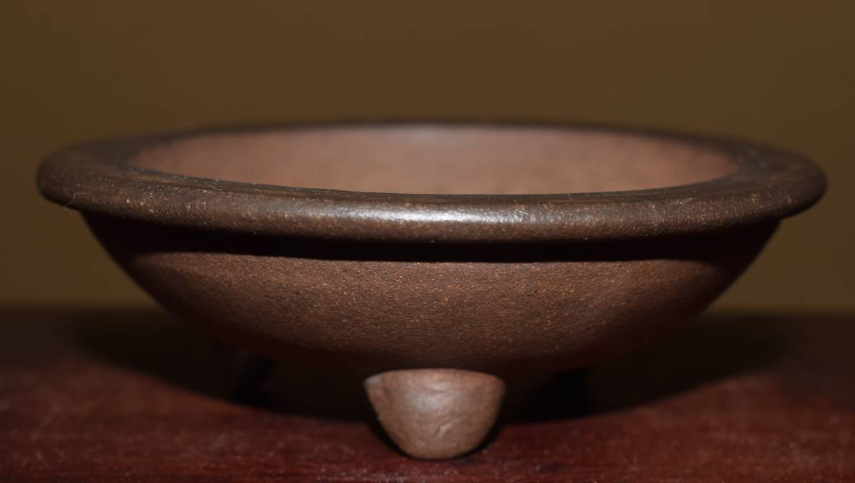 中国古盆器＜清代・紫泥・泥味抜群・実用性抜群・希少型・小品サイズ＞外縁丸鉢・間口９，５ｃｍ