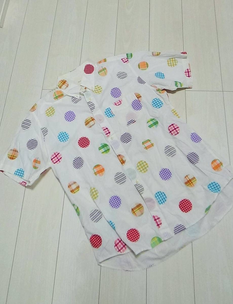カールヘルム L ピンクハウス ★ パッチワーク ドット 半袖 シャツ 白 メンズ